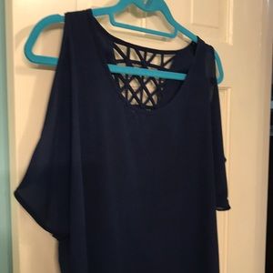 Sheer Navy Cold Shoulder Blouse